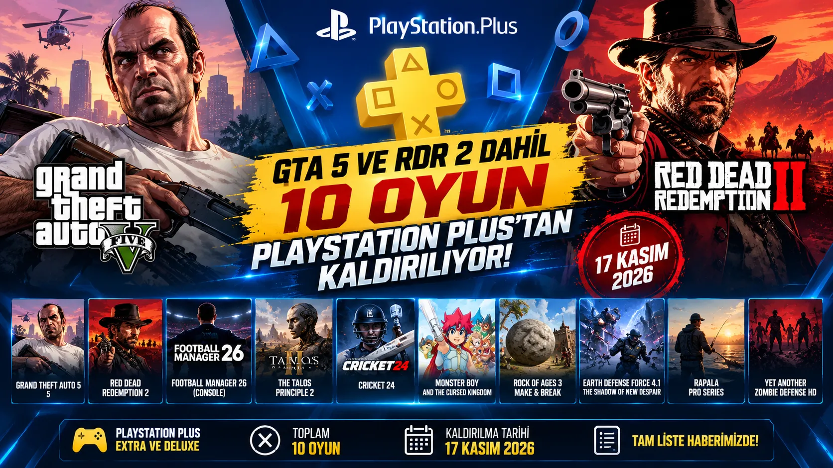 GTA 5 ve Red Dead Redemption 2 Dahil 10 Oyun PlayStation Plus'tan Kaldırılıyor!
