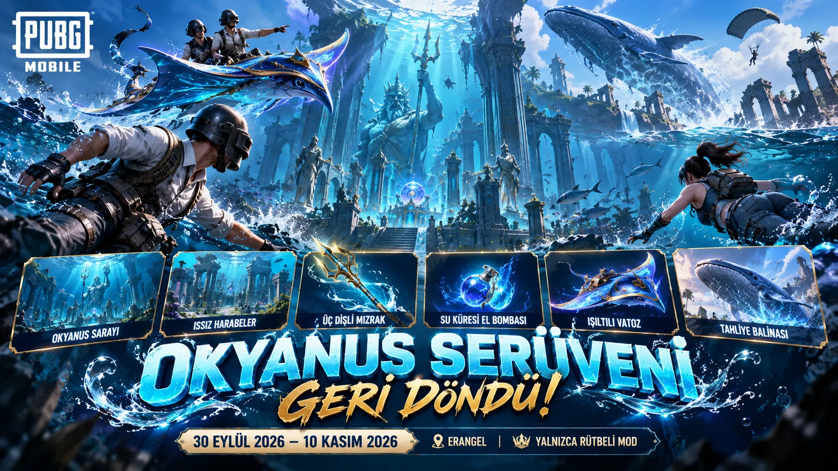 PUBG Mobile Okyanus Serüveni Geri Döndü! Okyanus Sarayı ve Üç Dişli Mızrak Yeniden Oyunda