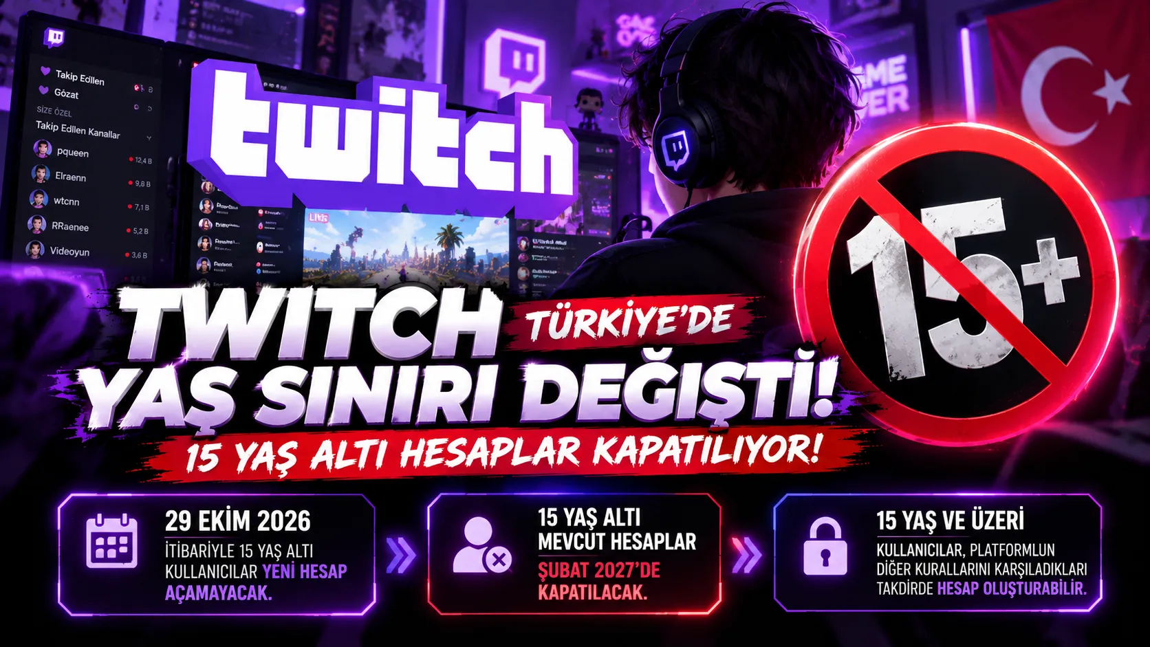 Twitch Türkiye'de Yaş Sınırını 15'e Çıkardı! Hesaplar Kapatılacak